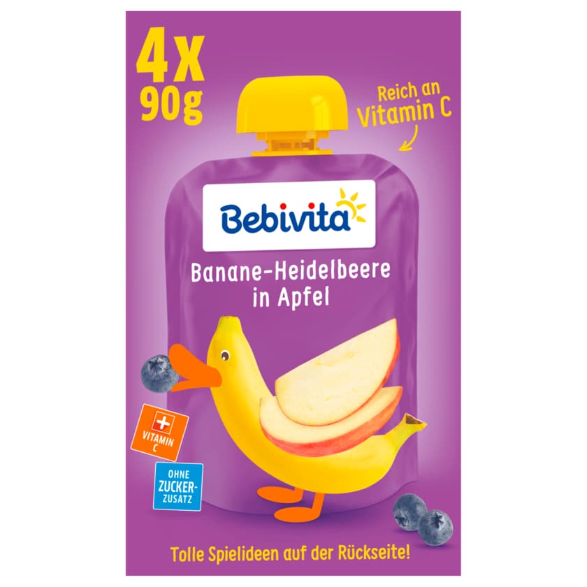 Bebivita Kinder-Spaß Banane-Heidelbeere in Apfel 4x90g